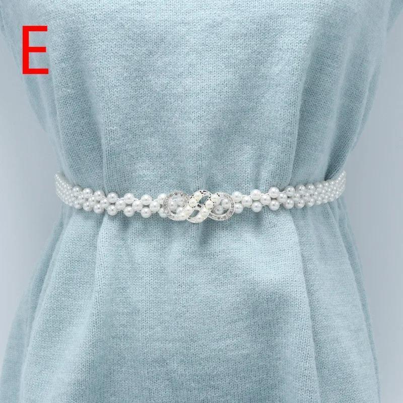 

Fashion Metal Pearl Waist Chain Belts for Women Acessories Decorative Dress Ladies Woven Braided Thin Waist Tassel Strap E
