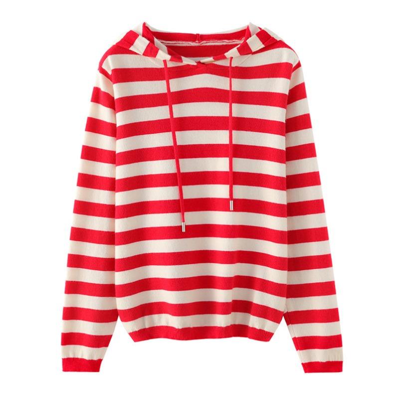 Women S Striped Hooded Sweater Loose Casual Fit Pullover