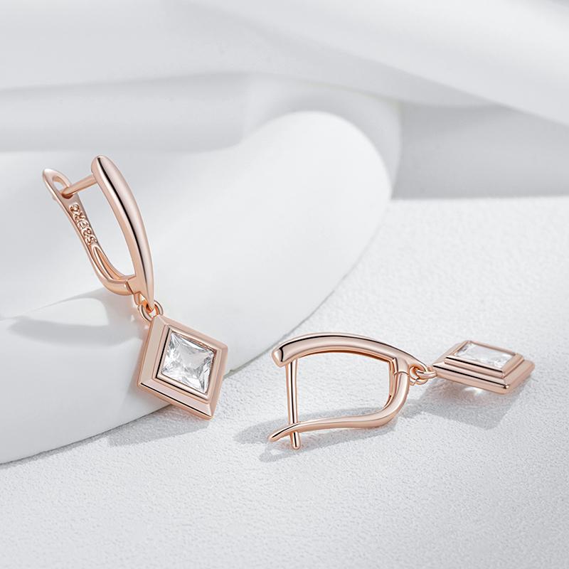 Shiny Square Natural Zircon Dangle Earrings For Women Fashion  Rose Gold Color High Quality Daily Wear Jewelry