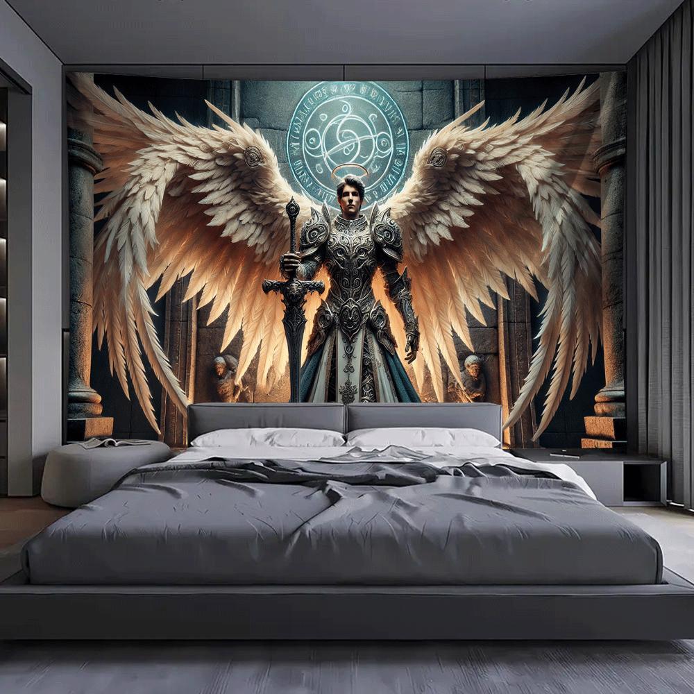 Angel Warrior Wall Tapestry Fantasy Armor Design Mythical Art Decor Gothic Bedroom Interior Style Trend