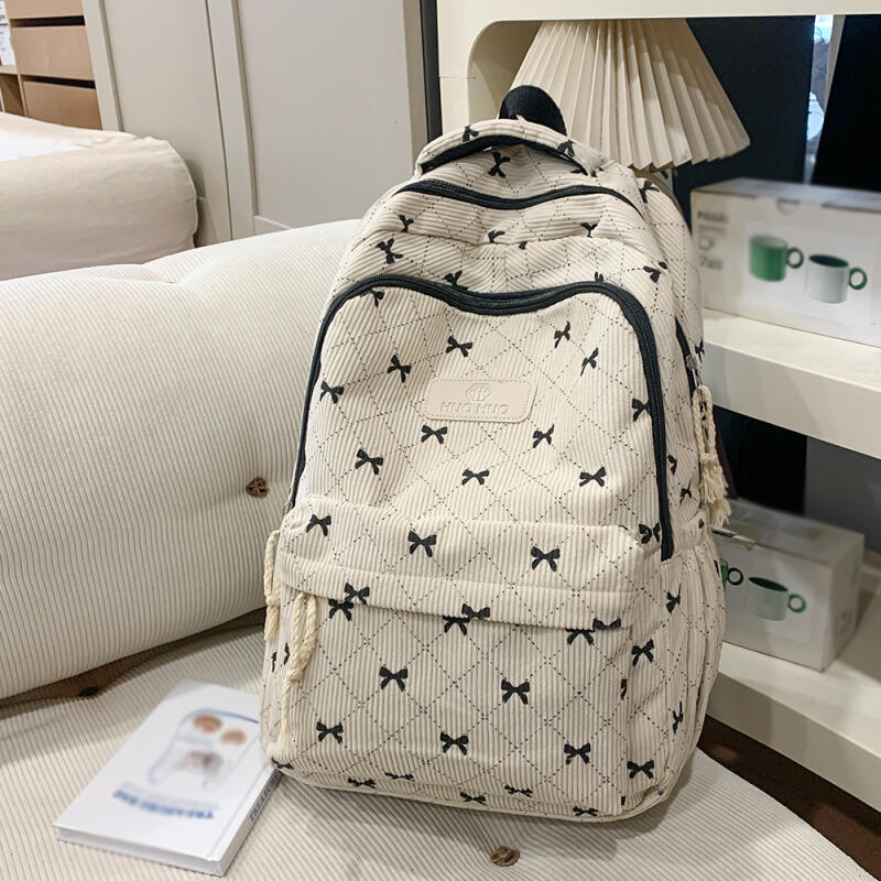 Rucksack Cord Schultasche Schleife bedruckt Leichtgewicht Großes Fassungsvermögen Reise-Rucksack