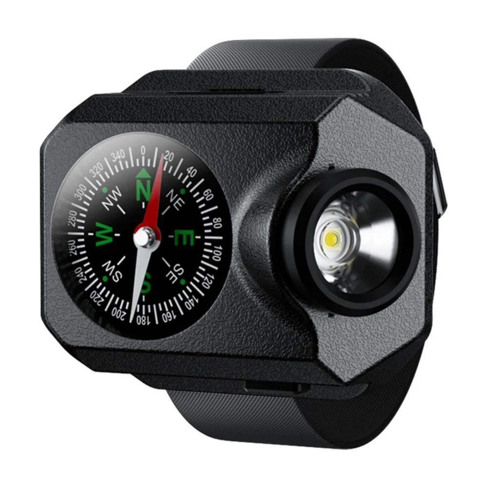 LED Portable Watch Light Flashlight Torch Wrist Light USB Rechargeable Emergency Light Outdoor 4 Modes For Sport With Compass