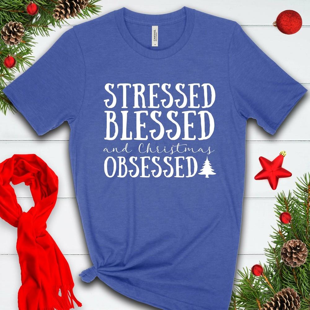 Stressed Blessed and Christmas Obsessed T Shirt 02896 L