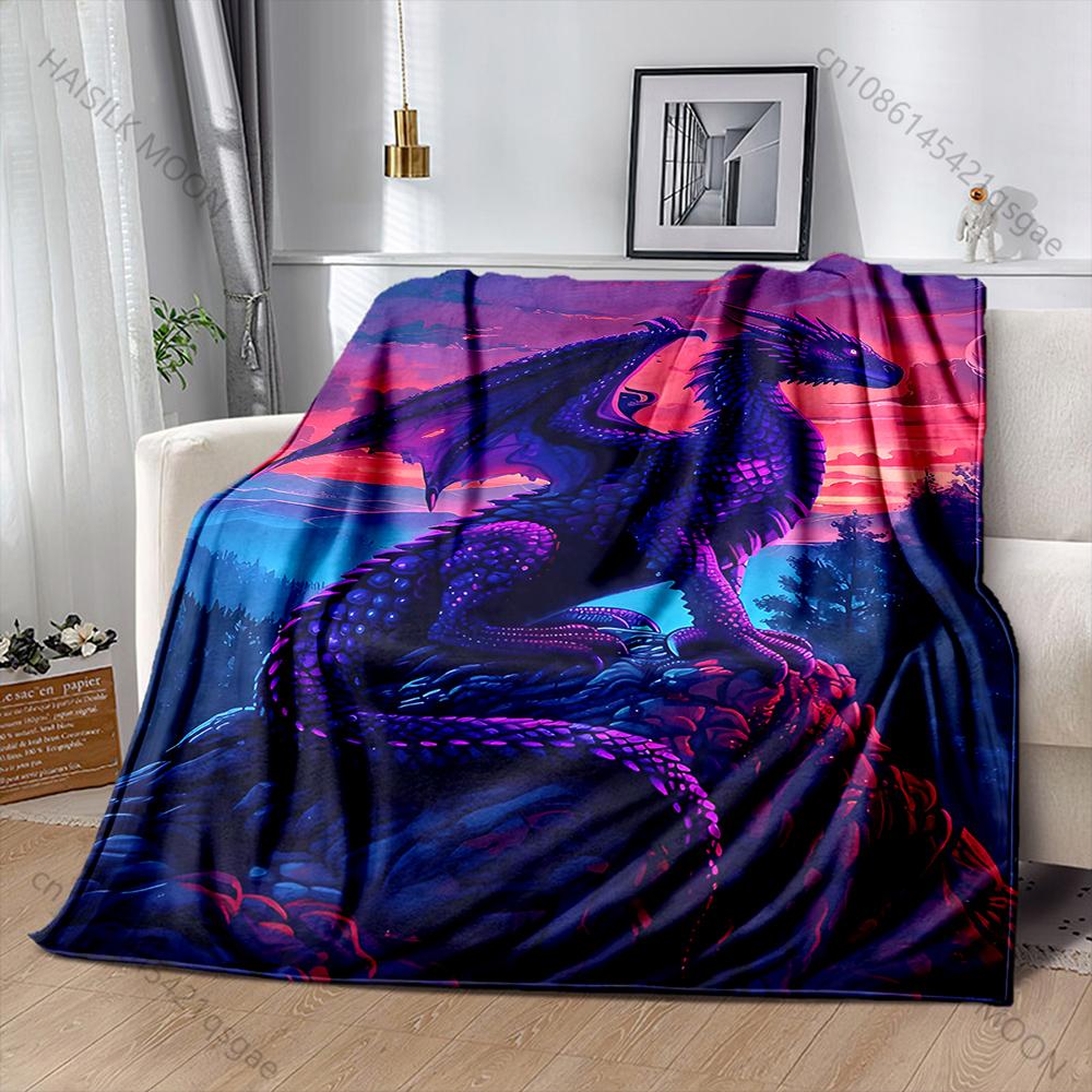 Multiple sizes Purple dragon on sunset peak Print Blanket Warm Soft for Children Adults Luxury Gifts Home Sofa Travel Camping