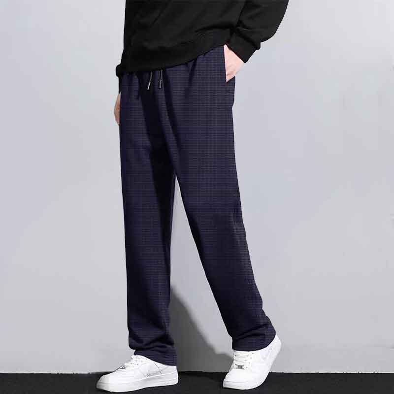 Fashion Street Trend Versatile Loose Waffle Sports Casual Pants Spring Autumn Men Elastic Waist Business Straight Trousers 2024