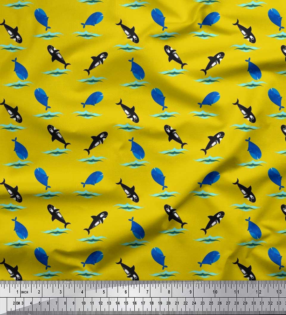 

Тканина Soimoi Japan Crepe Satin Waves, Whale & Dolphin Ocean Decor Fabric Printed meter 42 Inch 42 Inch Wide - Poly Crepe жовтий