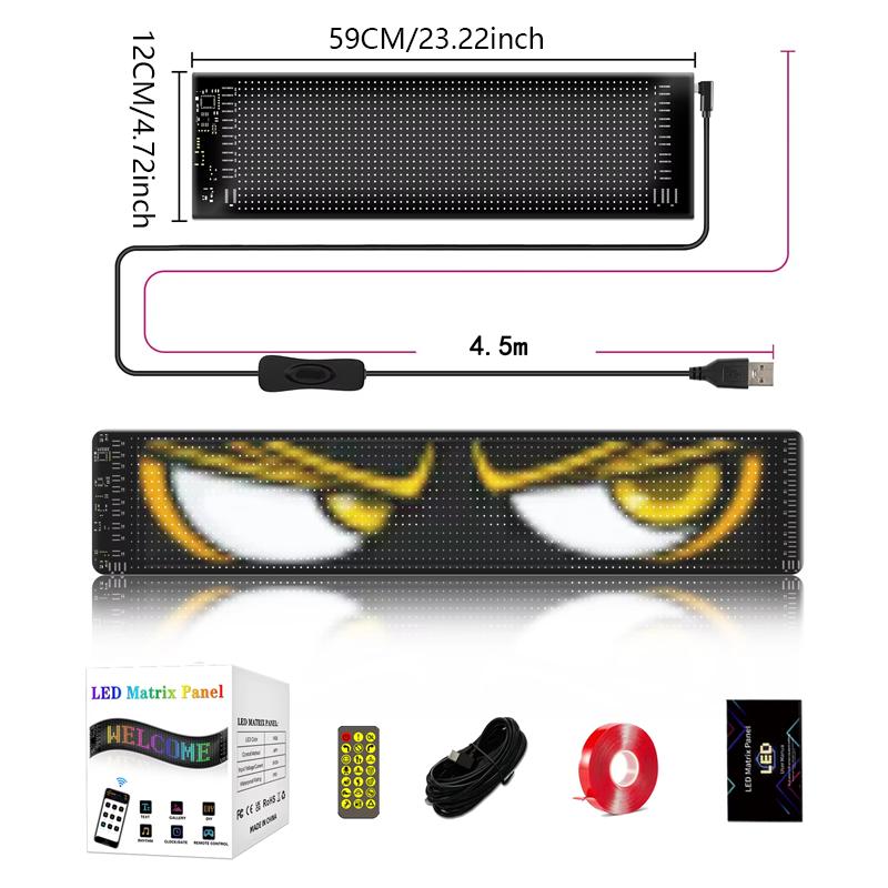 Teufelsaugen-Leuchte für Auto- und LKW-Windschutzscheibe, programmierbare LED-Anzeige, Laufschrift-Leuchte für Auto- und LKW-Windschutzscheibe