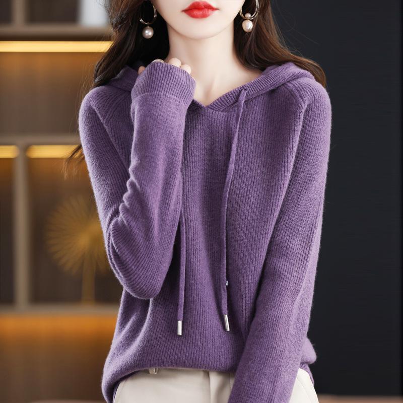 Women's 100% Pure Wool Knit Loose Hoodie - Autumn/Winter Collection