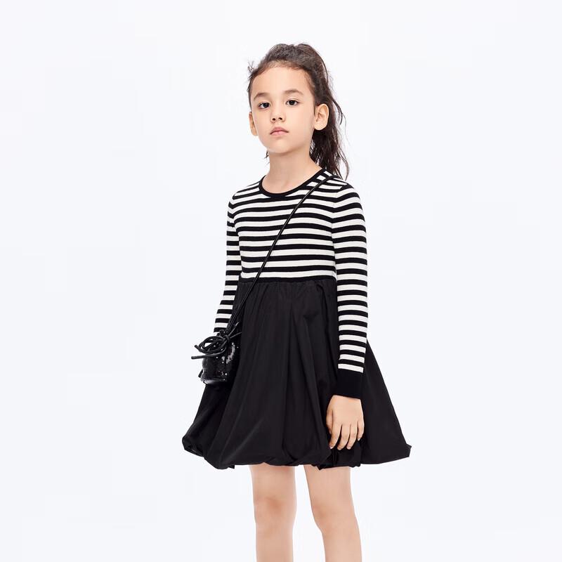 little MO&Co. Girls  Merino Wool Striped Long-Sleeve Dress 150