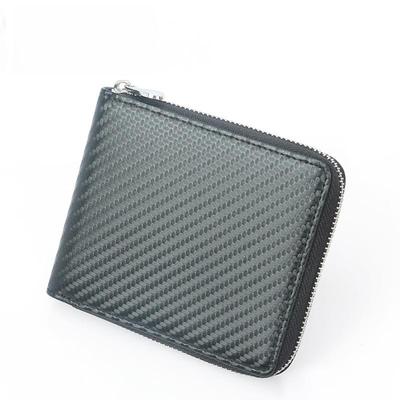 RFID Men's Cowhide Wallet: Anti-Theft, Carbon Fiber Pattern, Multi-Card Slots, Zipper Closure, European & American Style