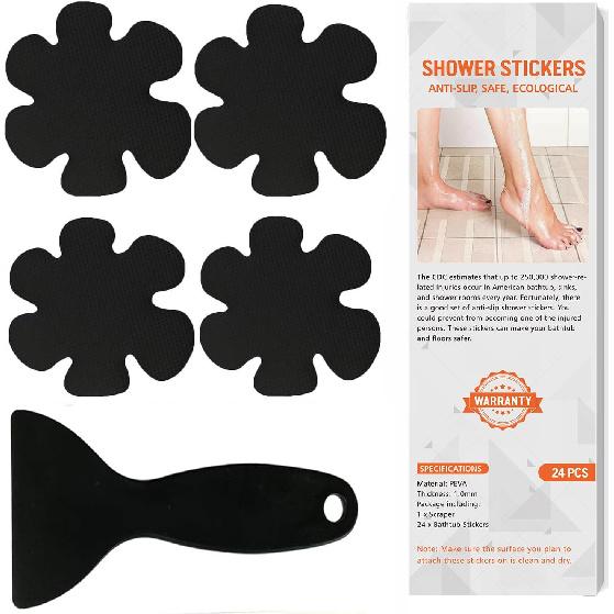 Non Slip Bathtub Stickers, 24 PCS Shower Stickers for Safety Bathroom Tubs, Bathtub Non Slip Stickers and Adhesive Decals Scraper for Bath Tub,