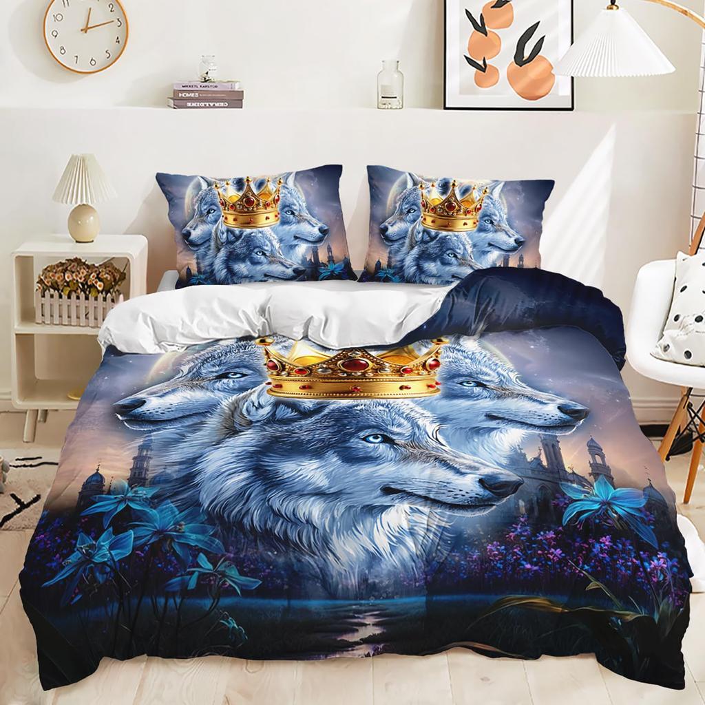 Night Forest Animal Wolf Three-piece Quilt Cover 3D Digital Printing Bedding Set Bed Cover