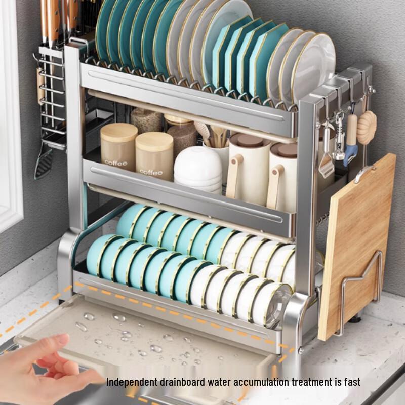 3-Tier 304 Stainless Steel Countertop Dish Rack