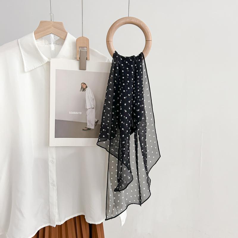 Retro polka dot thin silk silk scarf women's new high-end green neck scarf headband decorative belt