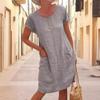 Women's Fashion Summer Spring Solid Color Print Short Sleeve O-Neck Middle Waistline Casual Dresses