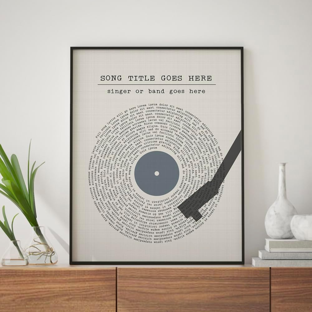 Song Lyrics Wall Art Print, Blue Vinyl Record Player Music Lyric Spiral Artwork, Personalized Poster For Living Room Bedroom Apartment Dorm Gift Idea