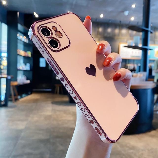 Funda Blanda Electrochapada con Corazón de Amor para iPhone 11 12 13 14 Pro Max Xs X Xr 7 8 Plus Mini Se 2020 Cubierta Bumper a Prueba de Golpes
