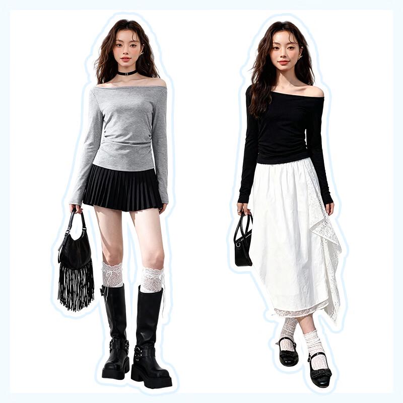 MJ STYLE Asymmetric Neck Long Sleeve T-Shirt
