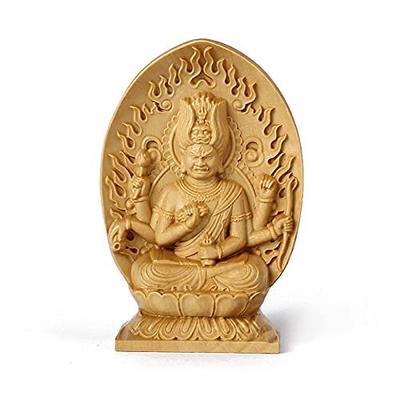 Aizen Myoo Buddha Statue, Buchsbaum, 70 mm hoch, Sitzende Miniatur, Holzschnitzerei, Figur, Feng Shui, Gebet, Schutz vor dem Bösen