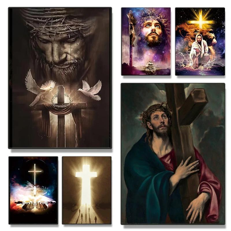 Vintage Risorto Gesù Croce Religione Cristiana Arte da Parete Pittura su Tela Poster Stampa Soggiorno Immagini Grandi Arredamento Casa Moderno