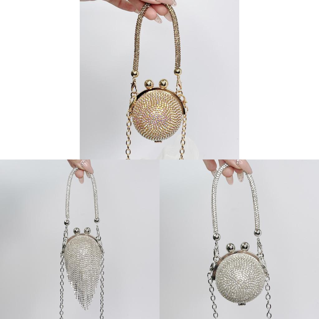 Silver Crystal Ball Mini Chain Crossbody Bag With Sparkling Rhinestones For Daily Use