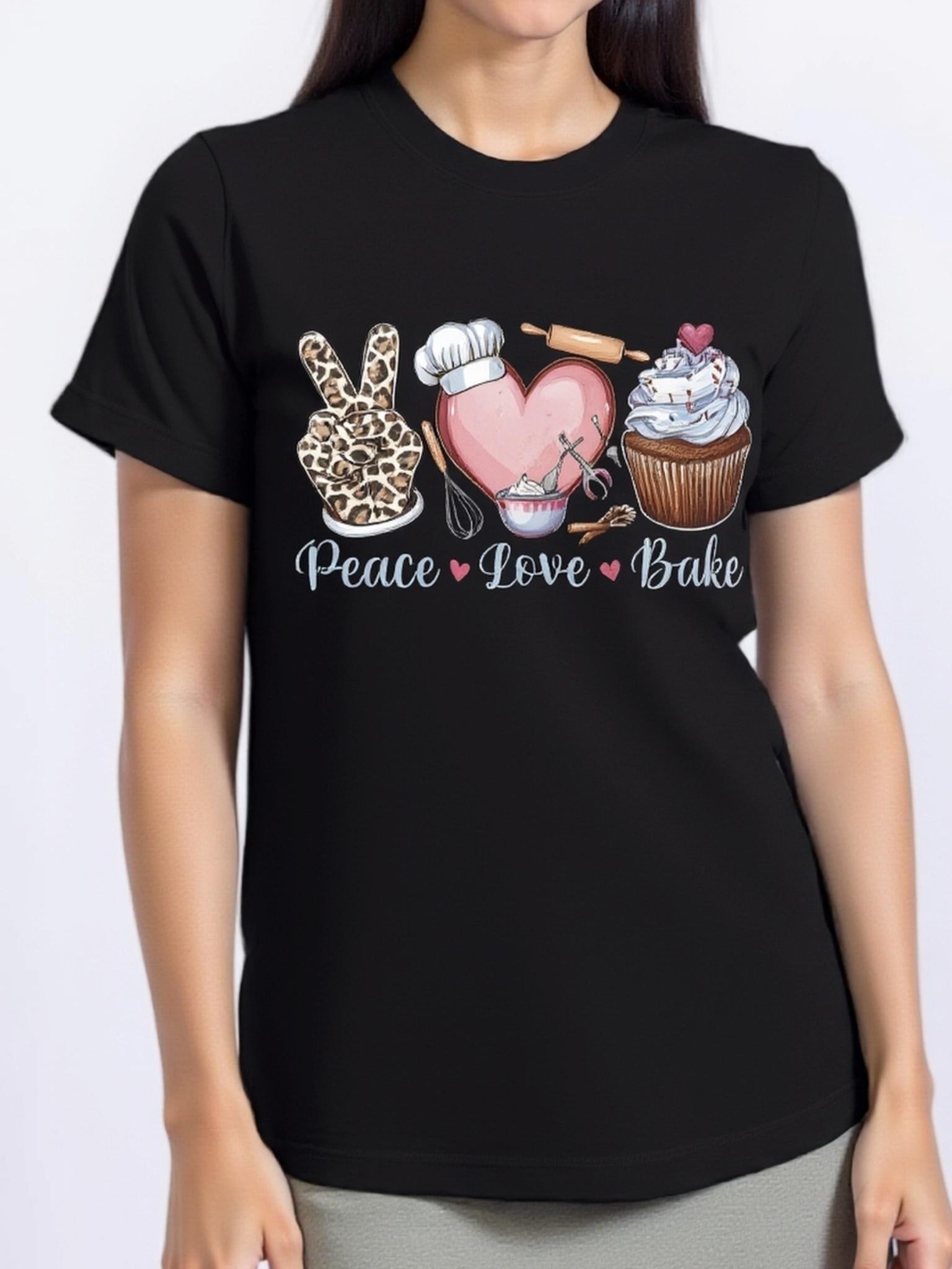 Peace Love Bake Leopard Hand Cupcake T-shirt XXXXL