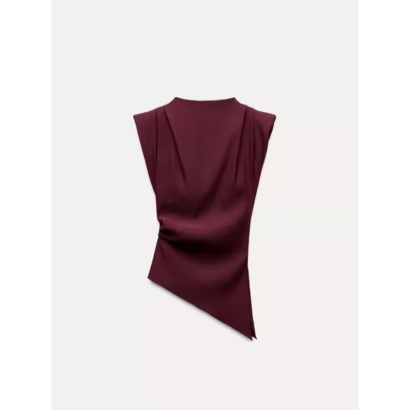 Za2024 Autumn New Women's Clothing Fashion Asymmetric Fold Decorative Padded Shoulder Sleeveless Vest Tops 0085845