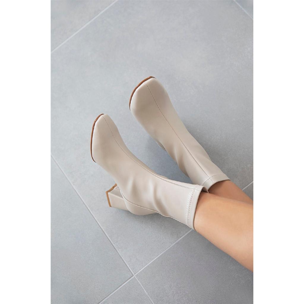 Beijing Damen Stretch Blunt Fit Lederstiefel Schwarz