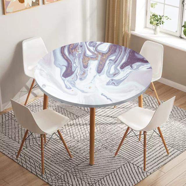 Marble Round Tablecloth Waterproof Elastic Dining Table Decoration Accessories Classic Style Home Kitchen Dining Room Decoration