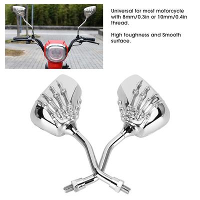 2 stücke Motorrad Verchromte Rückspiegel 8mm 10mm Gewinde Skeleton Schädel Hand Lenker Reflektor