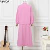 VONDA 2PCS Women Long Sleeve Blouse and Skirts Casual Elegant Two Piece Sets