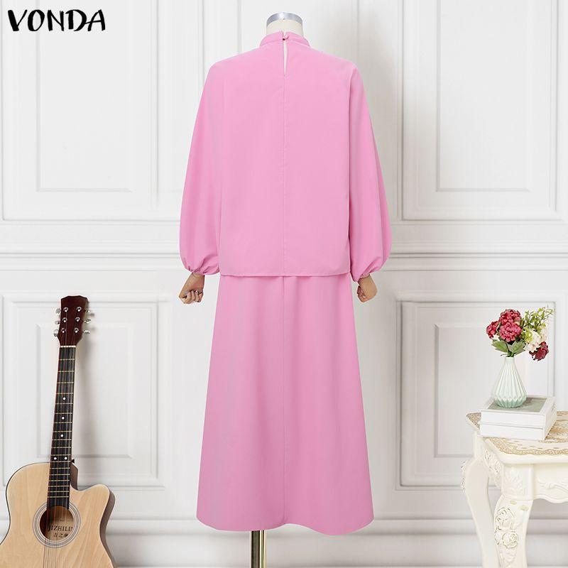 VONDA 2PCS Women Long Sleeve Blouse and Skirts Casual Elegant Two Piece Sets