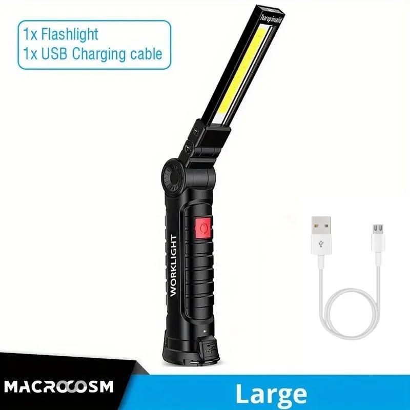USB Rechargeable Camping LED Flashlight Work Light with Magnet and Hook IP64 Waterproof 5 Lighting Modes Suitable for Night Work