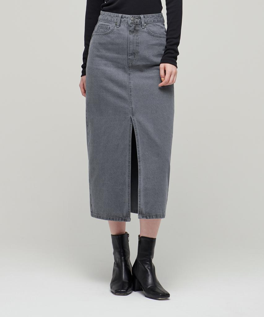Musinsa Standard Woman Women'S Front Slit Denim Long Skirt [Gray]
