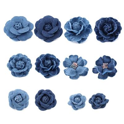 5 Stück Koreanische Denim-Stoffblumen für DIY-Bastelarbeiten und Nähprojekte