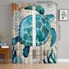 2pcs- Sky Blue Turtle Polyester Curtains, Pole Bag Curtains 42*84, Bedroom, Living Room, Home Room Decoration