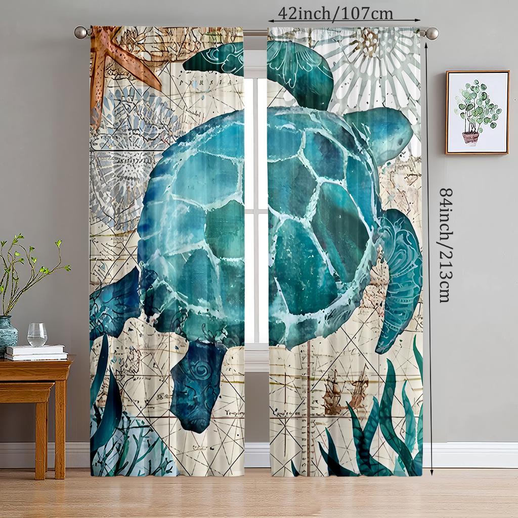 

Морские животные Гавайи - Шторы с принтом - Полиэстер - подходят для спальни, гостиной, кабинета, приватные шторы, кухонная занавеска 14Wx39L(35x100CM)x2