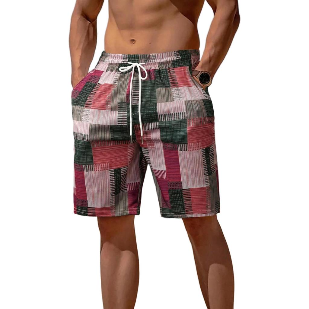 Herren Freizeit Sommer Shorts Leicht Atmungsaktiv Elastischer Bund Kordelzug Strandshorts mit Taschen für Outdoor-Aktivitäten
