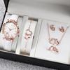 Stylish Watch with Matching Pendant Necklace Chain Bracelet Rings Butterfly Studs Earrings Jewelry Set Alloy Texture