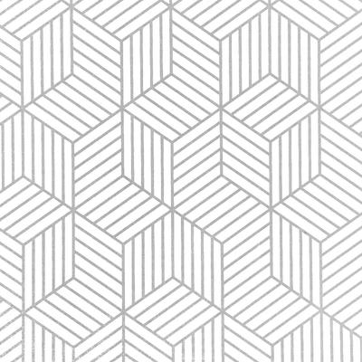 Geometric Hexagon Peel and Stick Wallpaper White and Silver Self Adhesive Wall Paper Removable Contact Paper for Cabinet Drawers