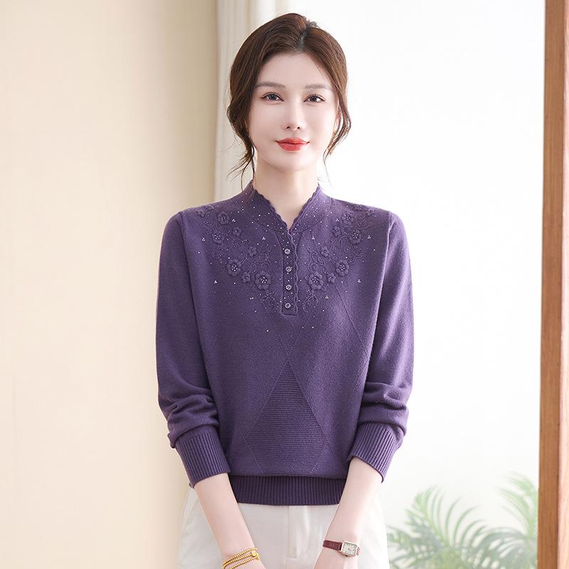 

2026 Elegant Chinese-Style Wool Sweater for Moms: Autumn Knit Base Layer for Middle-Aged and Elderly Women XXXXL (suggested 80-85 kg)