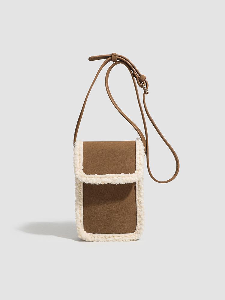 Autumn and winter new wool bag lamb wool mini cream mobile phone bag plush bag single shoulder crossbody small square bag