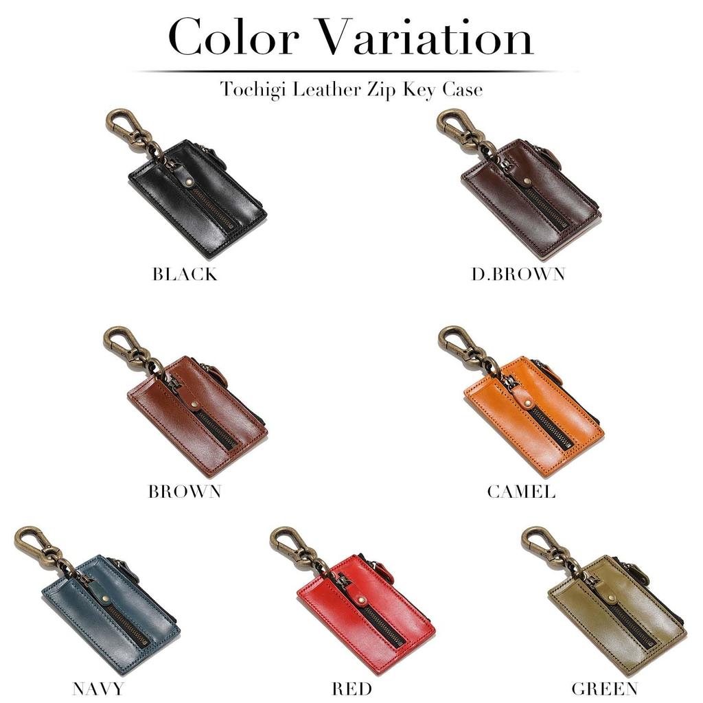 [NARU] Echte Tochigi Leder Mittiger Reißverschluss Schlüsselmäppchen für Damen und Herren, 4-reihiges Münzfach, Karabiner, Stilvoll, Beliebte Marke, Hergestellt in Japan (Marine)