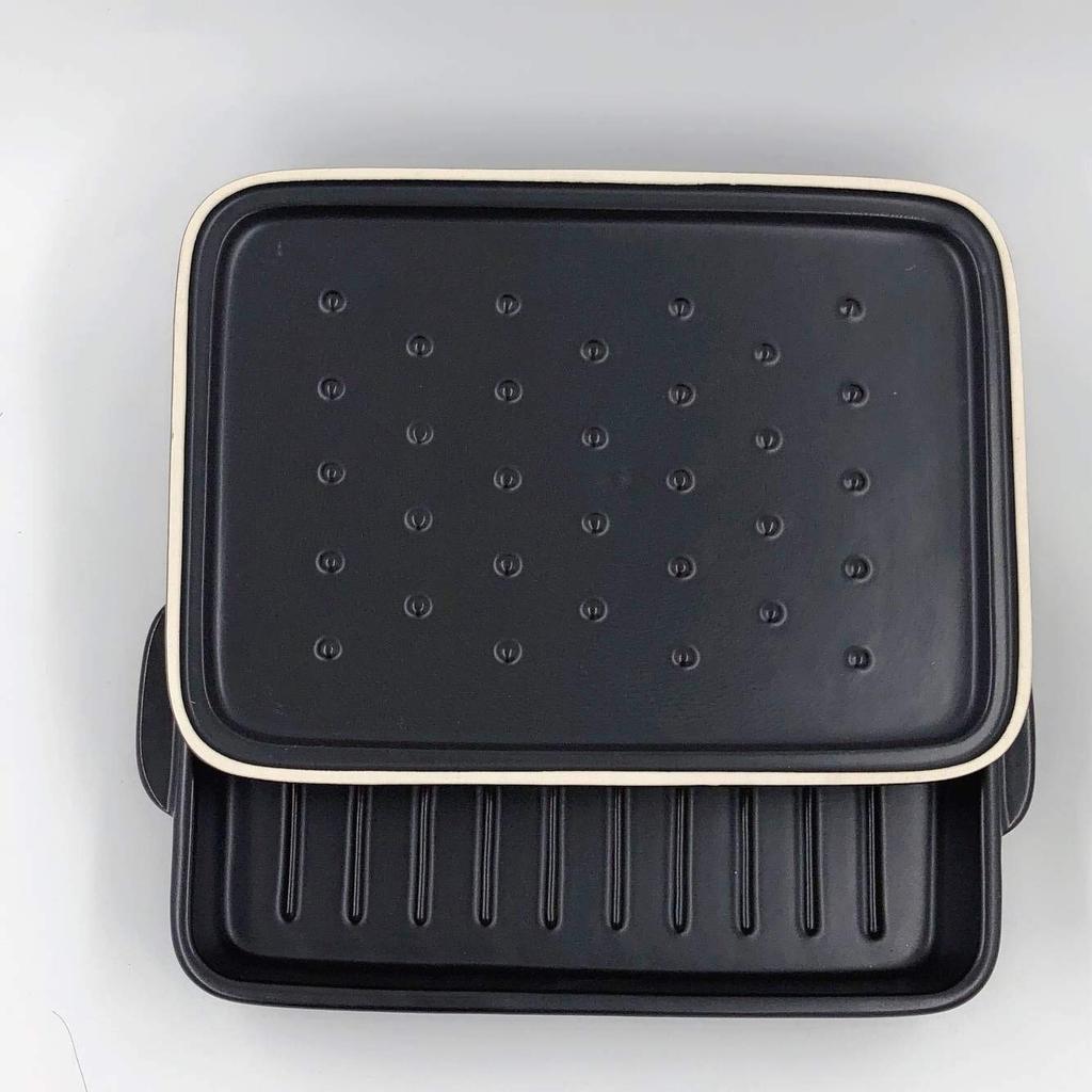 Sento Senga Grill Pan and Plate, Banko Ware, Black, Ceramic, with Lid, Fish Grill, Grill Roaster