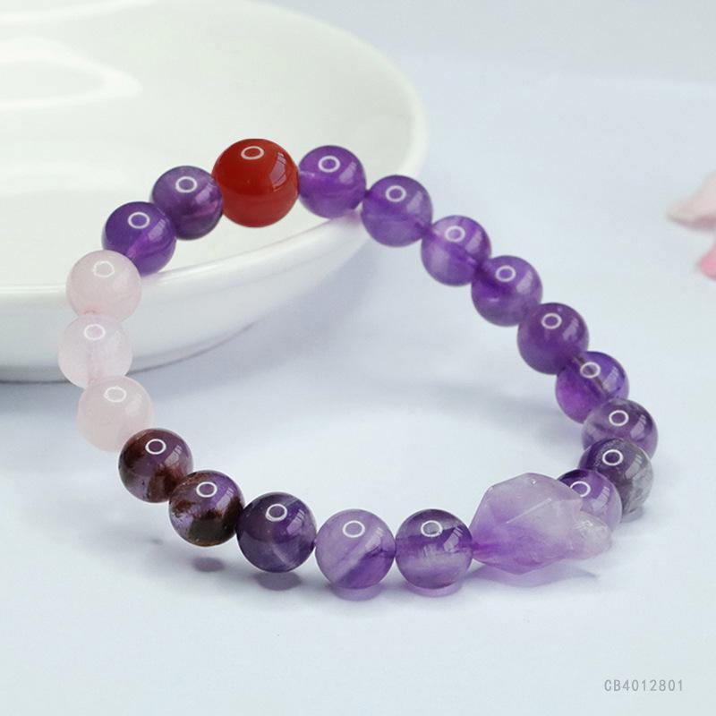 Juan Yu Natural Nine Purple Li Fire Multi-Treasure Red Agate Beaded Crystal Bracelet