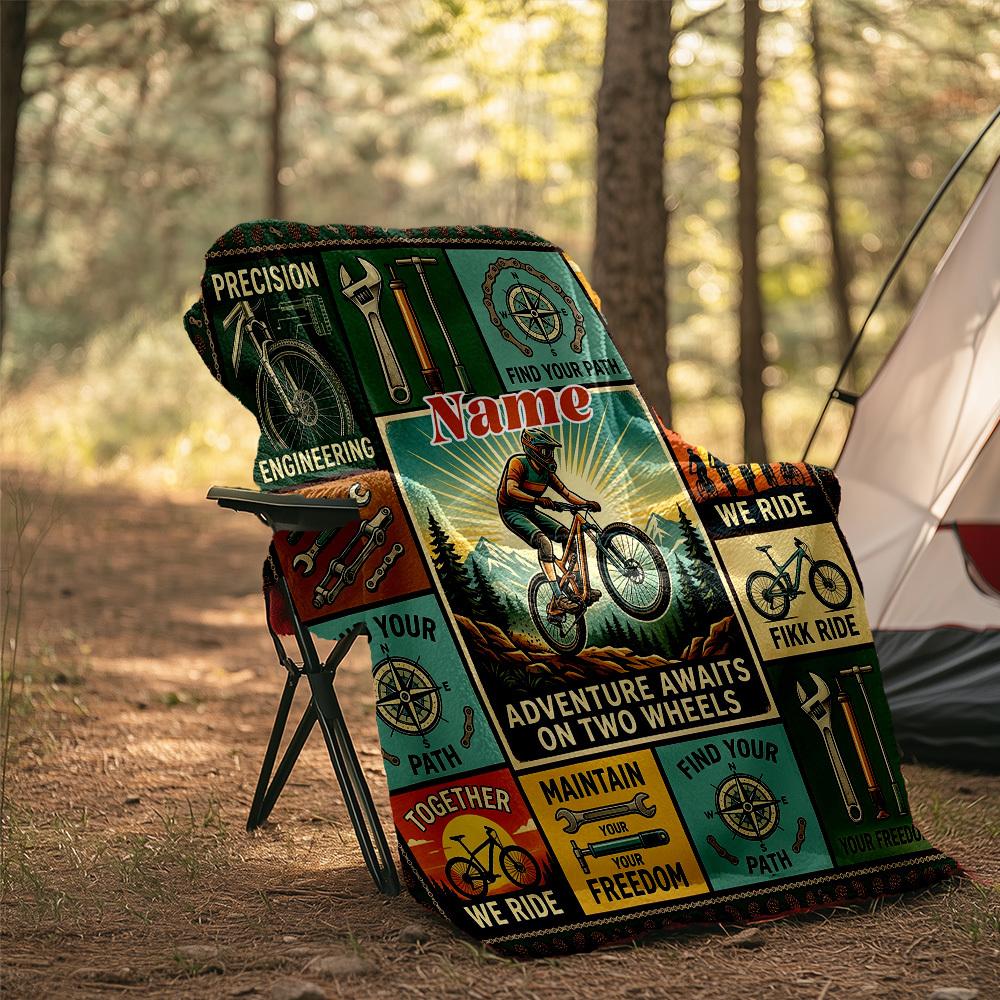 Adventure Awaits On Two Wheels Customize Your Name Outdoor Blanket Comfortable Soft Lightweight Allseason Multipurpose Blanket For Travel Camping