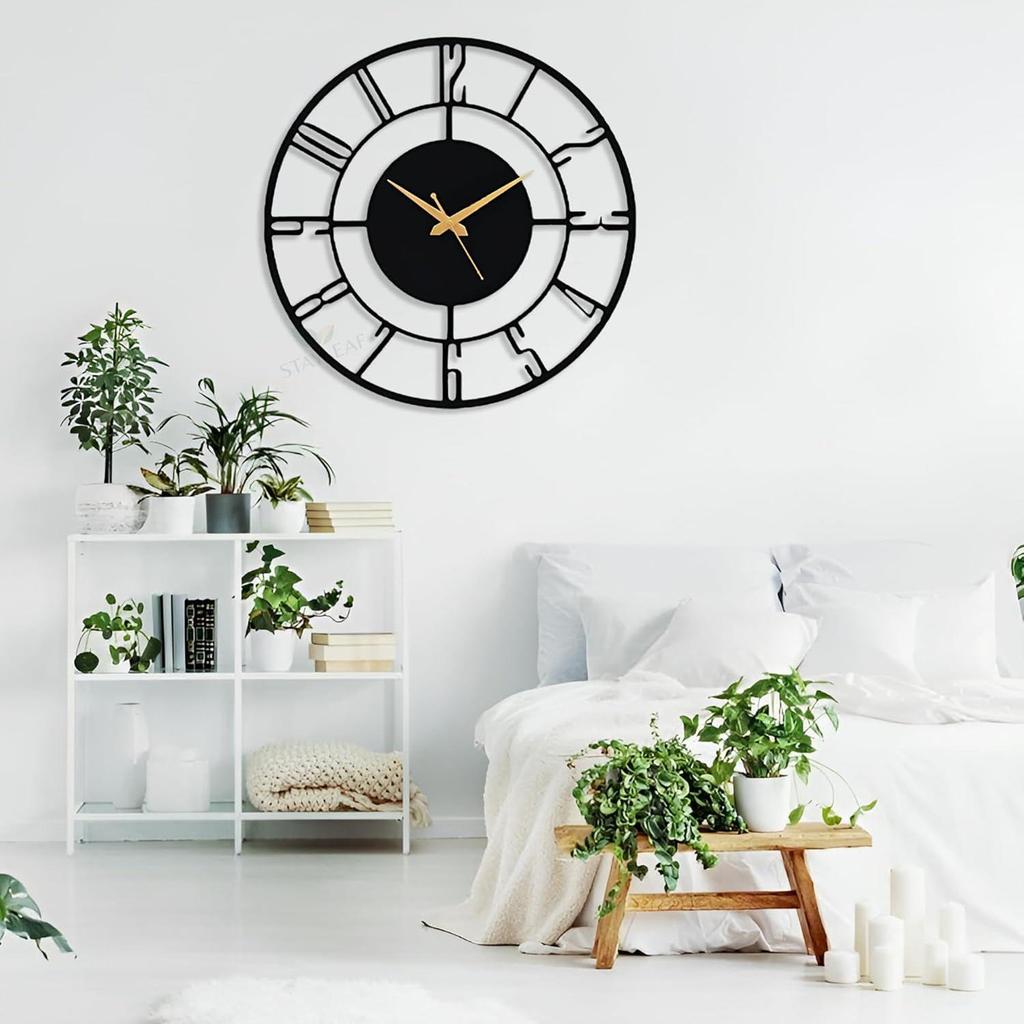 (60 CM) Modern Metal Wall Clock for Living Room | Antique Silent Wall Watch for Bedroom, Drawing Room, Office, Kitchen, House and Hall