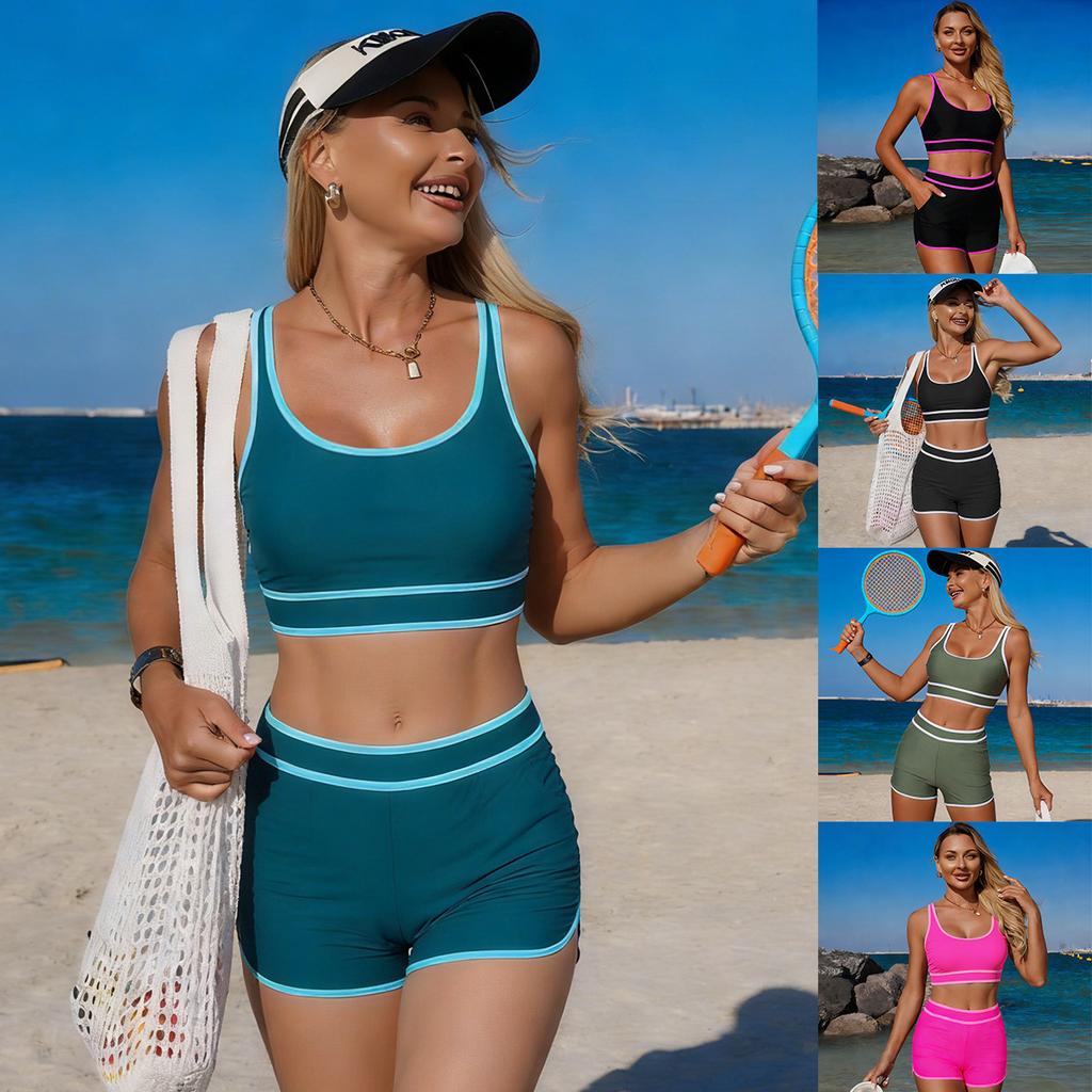 Damen Badeanzug Unifarben Sport Badehose Sexy Bikini Anzug Strandmode Mehrfarbig