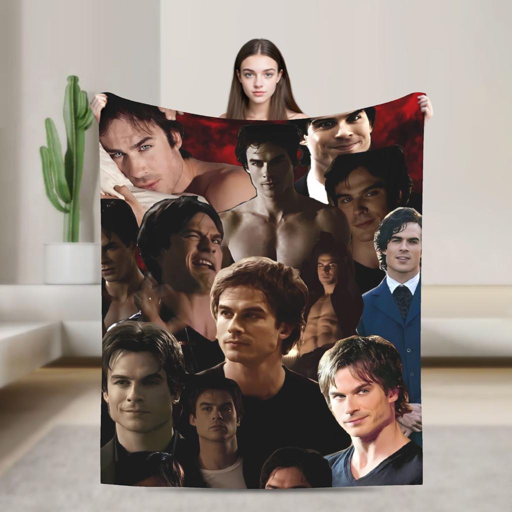 The Vampire Diaries Damon Salvatore TV Series Blanket Picnic Flannel Throw Blanket For Home Decor Soft Quality Bedspread Gift