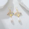 Teamer Enamel Folding Fan Charms Pearl Pendant Earrings For Women Girls Stainless Steel Hoop Earrings Fashion Jewelry Gift New